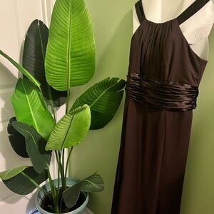 David's Bridal Brown Ruched Halter Maxi Dress